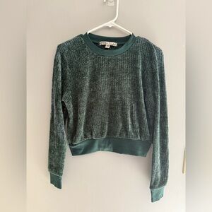 Gypsies & Moondust Green Velvet Waffle Knit Cropped Sweater Womens SZ S Casual